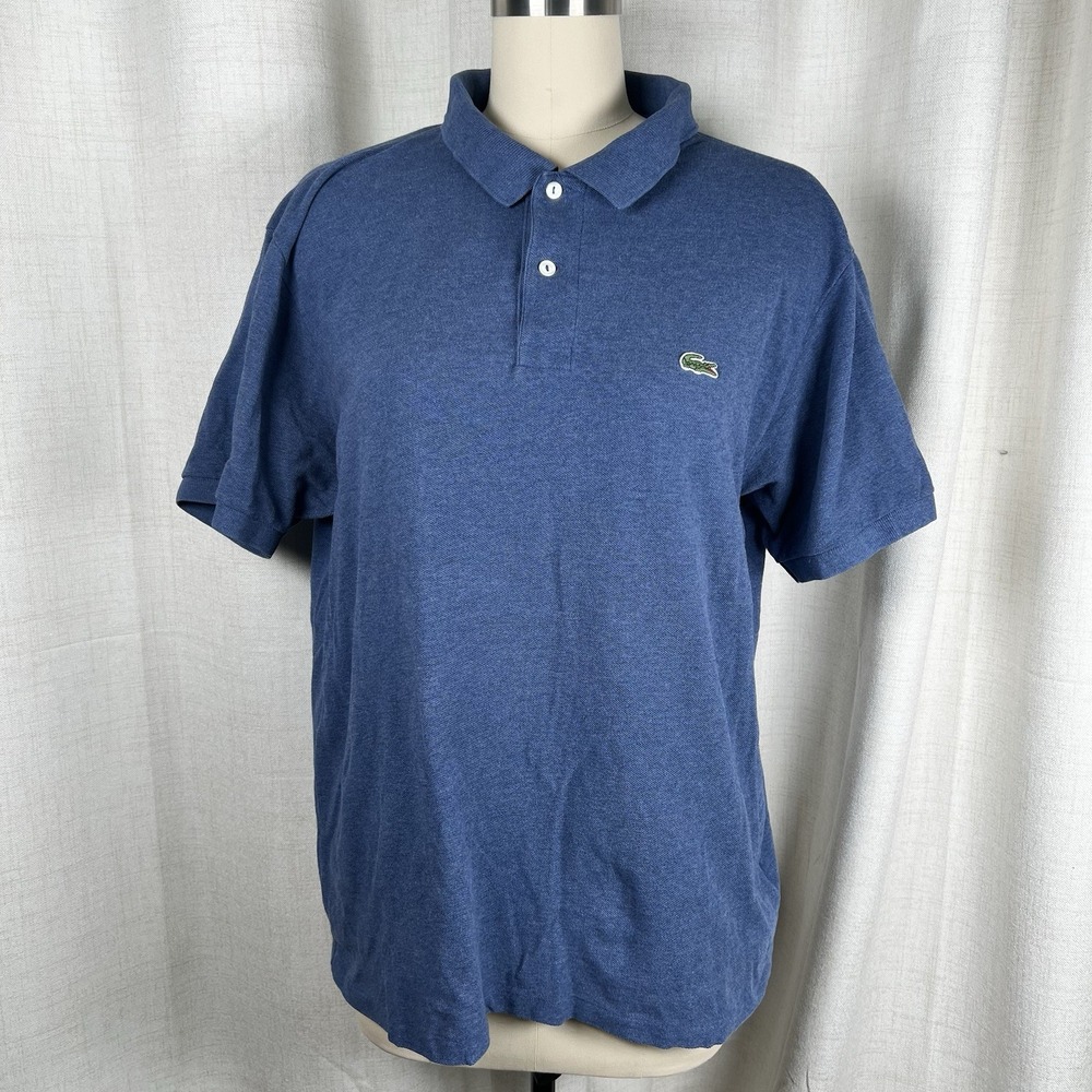 Lacoste Classic Fit Heathered Blue Cotton Knit Polo Embroidered Logo Men's XL